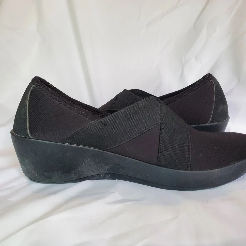 Crocs Dual Comfort Busy Day Loafers Stretch Wedge Shoes Black 202852 Women's 8‎